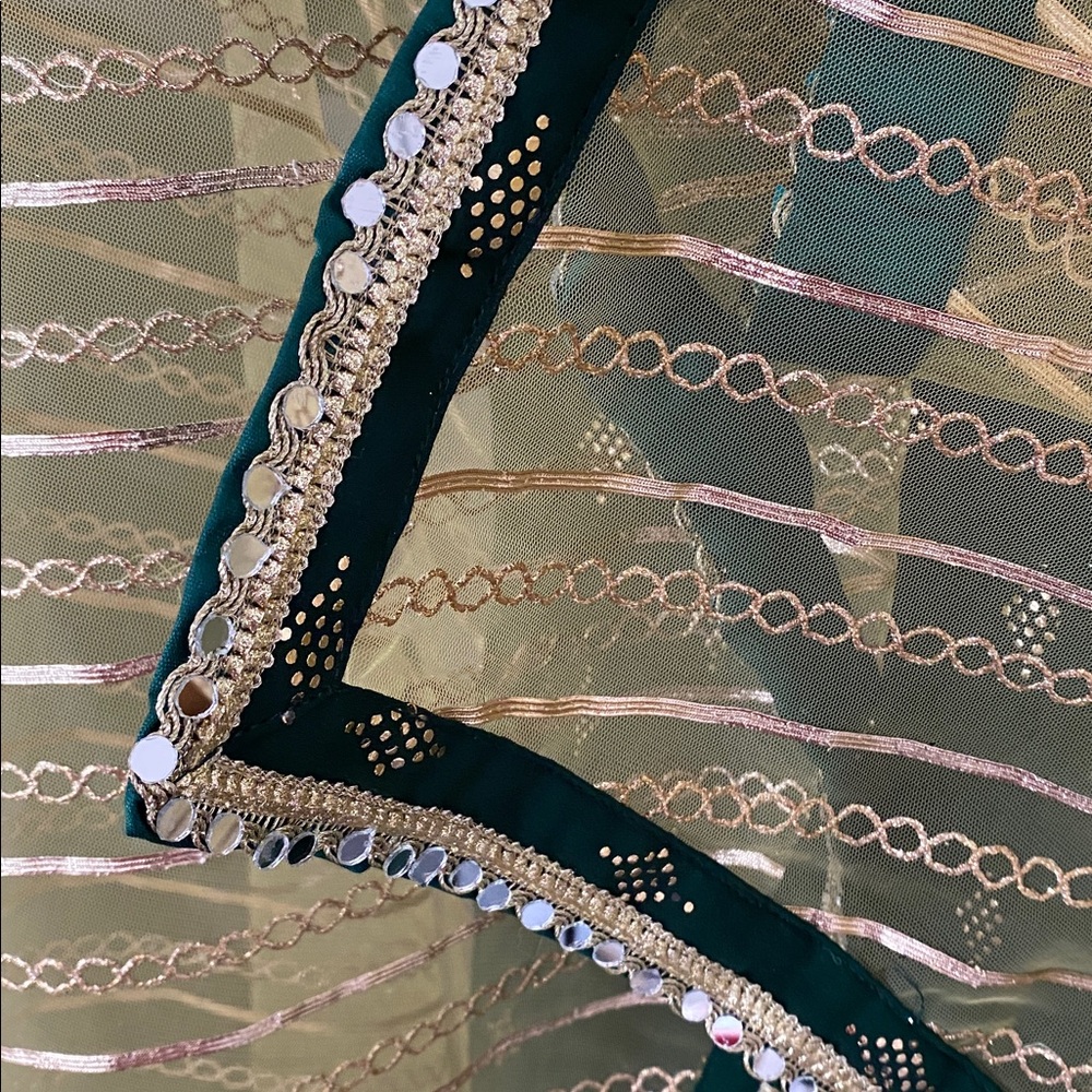 Custom Indian Wedding Guest Attire, Elegant Green and Yellow Dress - Picture 7 of 8